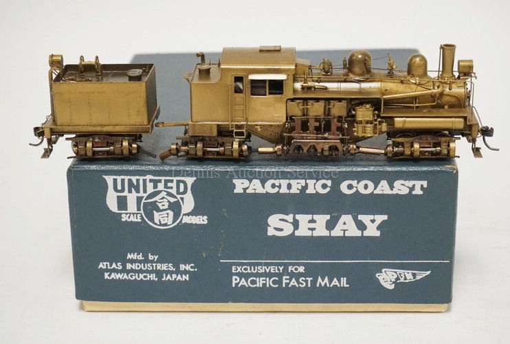 PFM UNITED *PACIFIC COAST SHAY* BRASS HO SCALE LOCOMOTIVE W/TENDER. HAS ORIGINAL