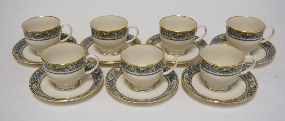 7 LENOX ENAMEL DECORATED CUP & SAUCER SETS. *AUTUMN* FROM THE PRESIDENTIAL COLLE