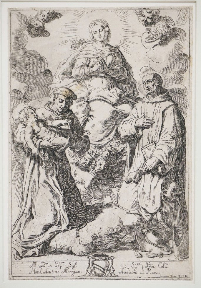 1013_LORENZO LOLI (1612-1691). ETCHING. *VIRGIN IN GLORY WITH ST. ANTHONY OF PAD