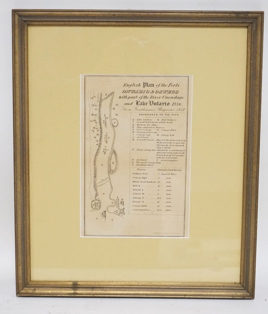 MAP OF THE ENGLISH PLAN OF THE FORTS ONTARIO & OSWEGO. FRAMED AND MATTED. 5 3/4