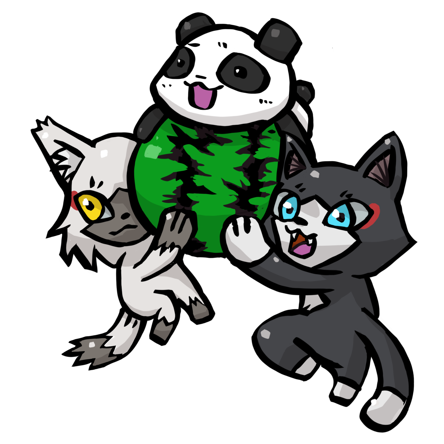 スイカとリーリーを運ぶトワとセツナのイラスト