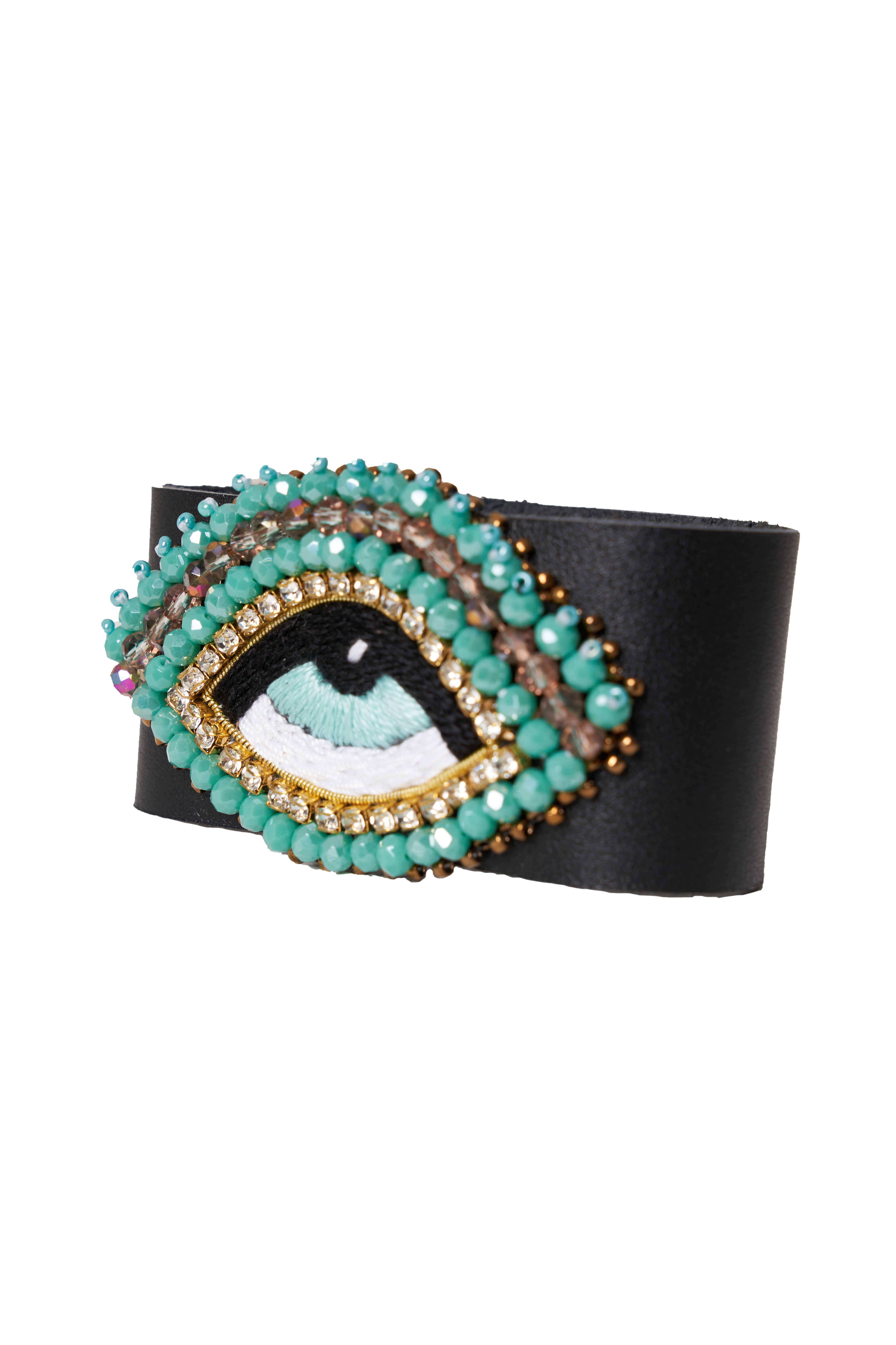 Turquoise Gold Crystal Leather Strap Bracelet