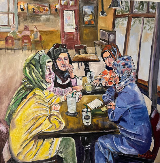 Four women debriefing on their recent camping trip.