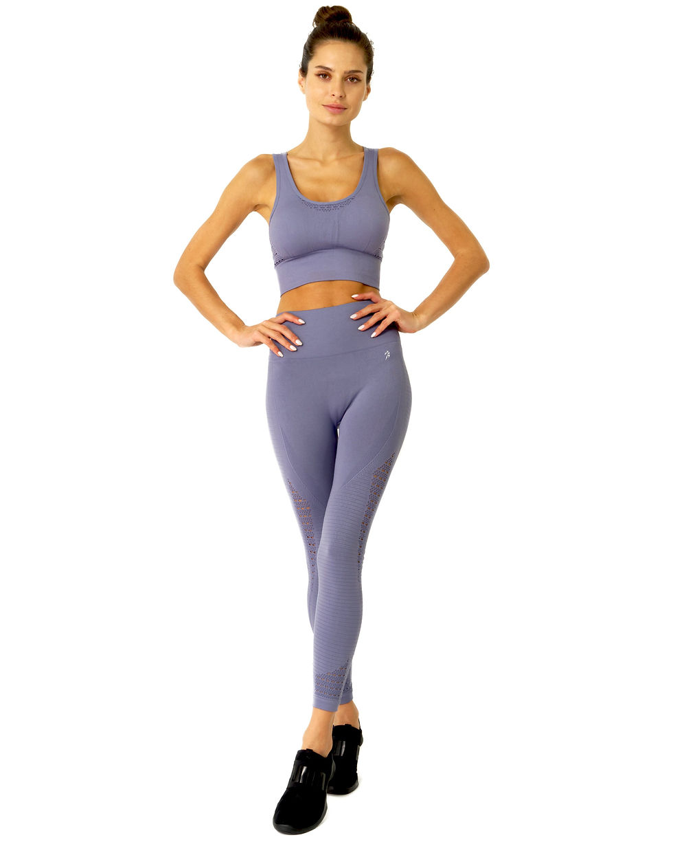 Thumbnail: Mesh Seamless Legging With Ribbing Detail - Grey Purple