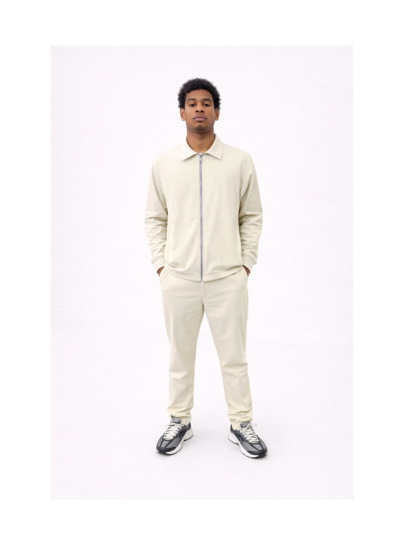 Ensemble Veste Zippée + Pantalon Droit Beige