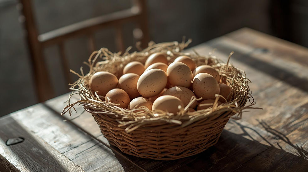 a basket of chicken eggs in a country setting.jpg