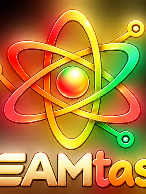 STEAMtastic atom logo and colorful wordmark