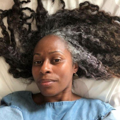 African woman with grey hair