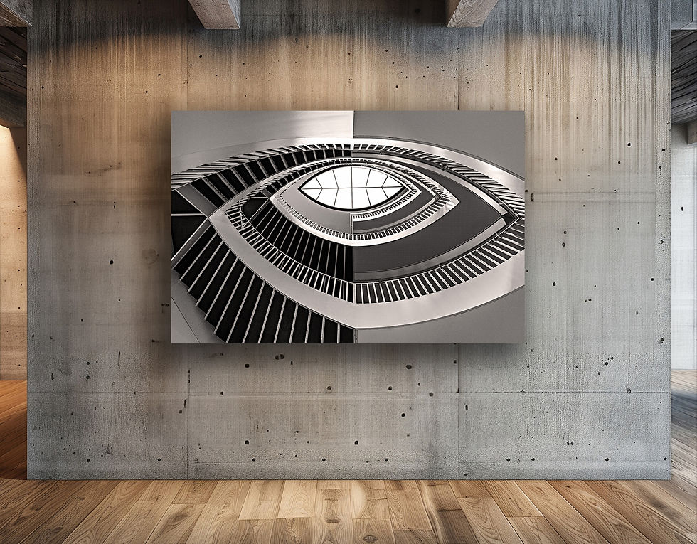 Black and white photograph by Randy Van Duinen hanging and a modern cement foffice wall