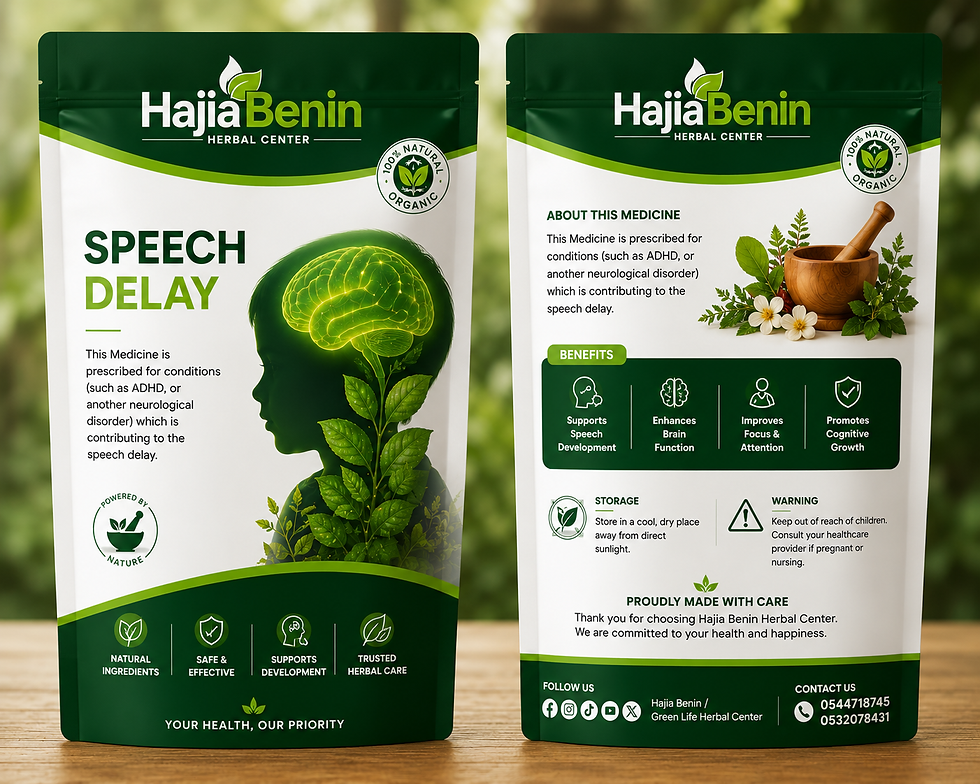 Hajia Benin herbal remedies for speech delay and wellness.