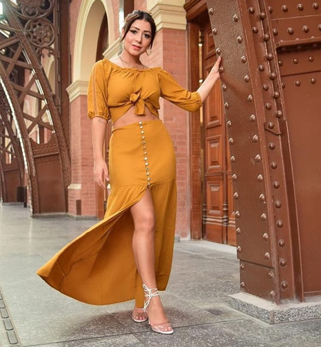 saia longa com blusa ciganinha