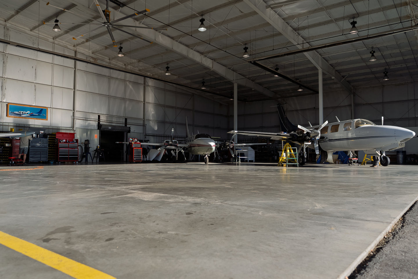 Private planes in hangar