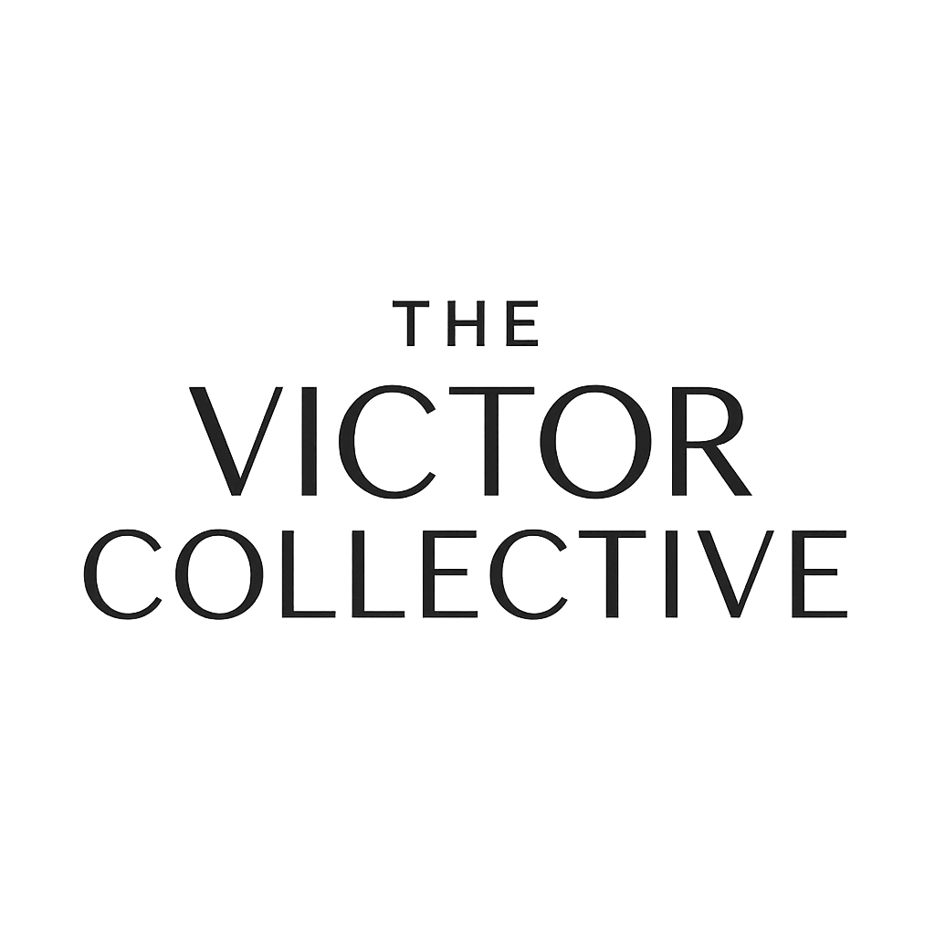 The Victor Collective logo on a black background, a brand identity.