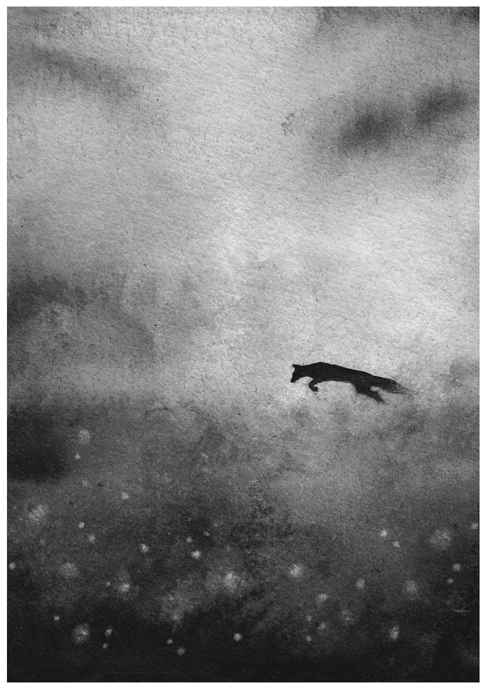 Jumping fox over a misty field - Giclée Print