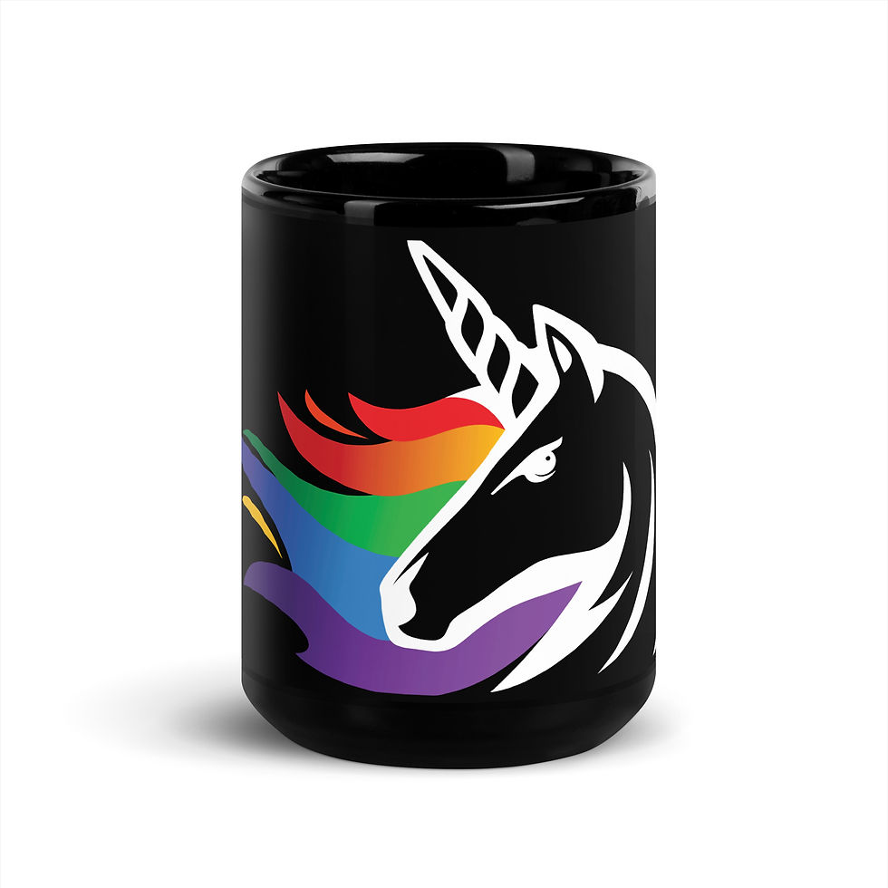 Thumbnail: Black Glossy Mug | Dark Mode | symbol only | Rainbow Unicorn Games