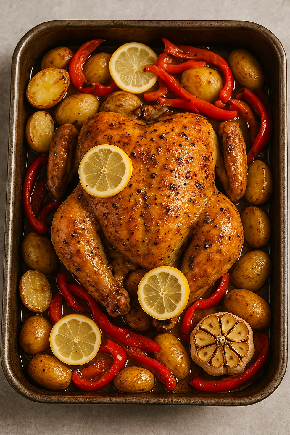 Pollo asado a la catalan con patatas