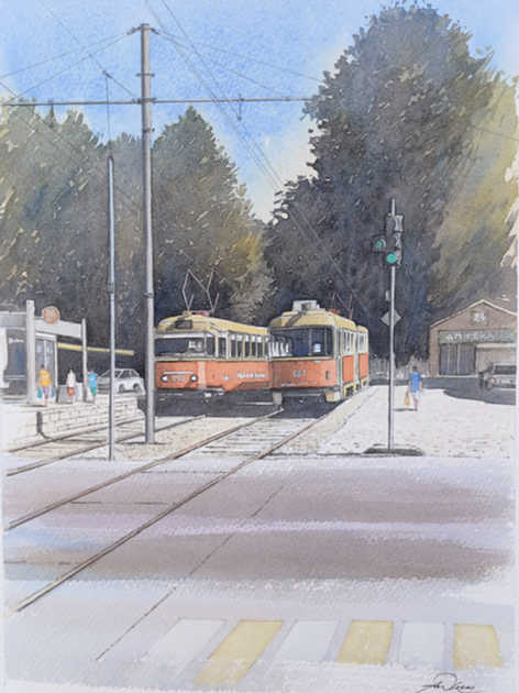 A passing moment of two trams in the City of Kranodar.
