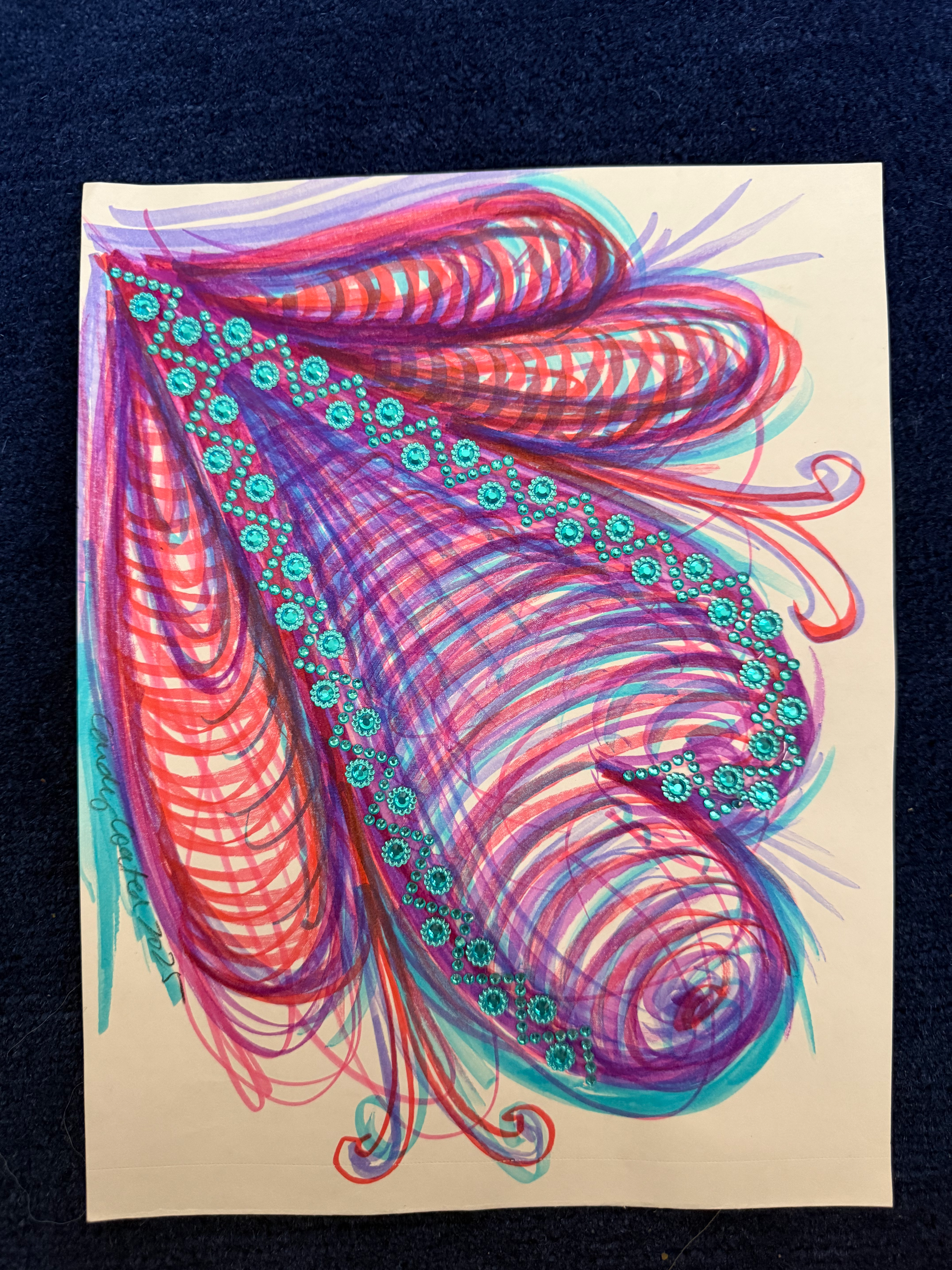 Aqua Blue Sparkling on pinky Red Hearts