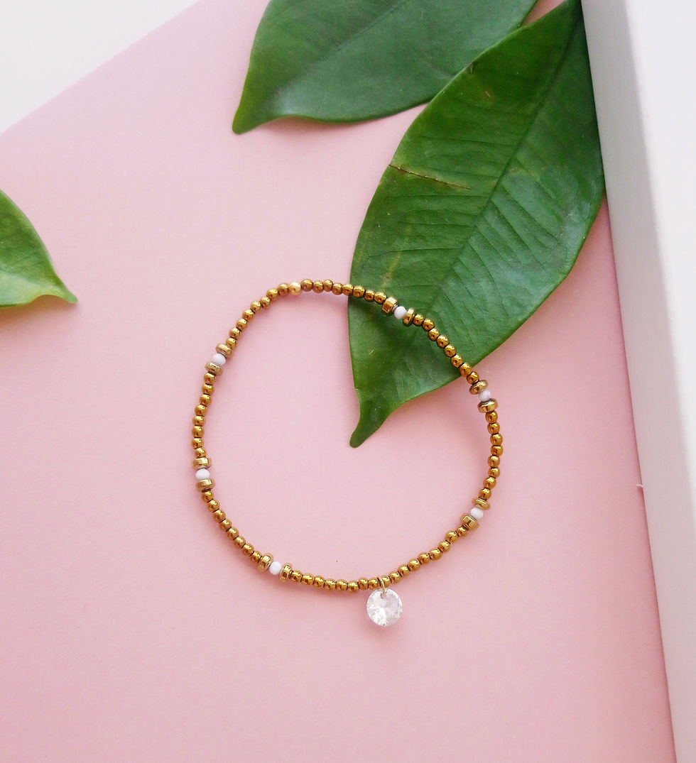 Miniatura: Złota bransoletka z kamieni naturalnych z kryształkiem Swarovskiego