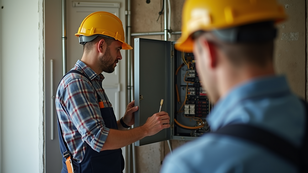 Eye-level view of a local electrician inspecting a residential electrical panel