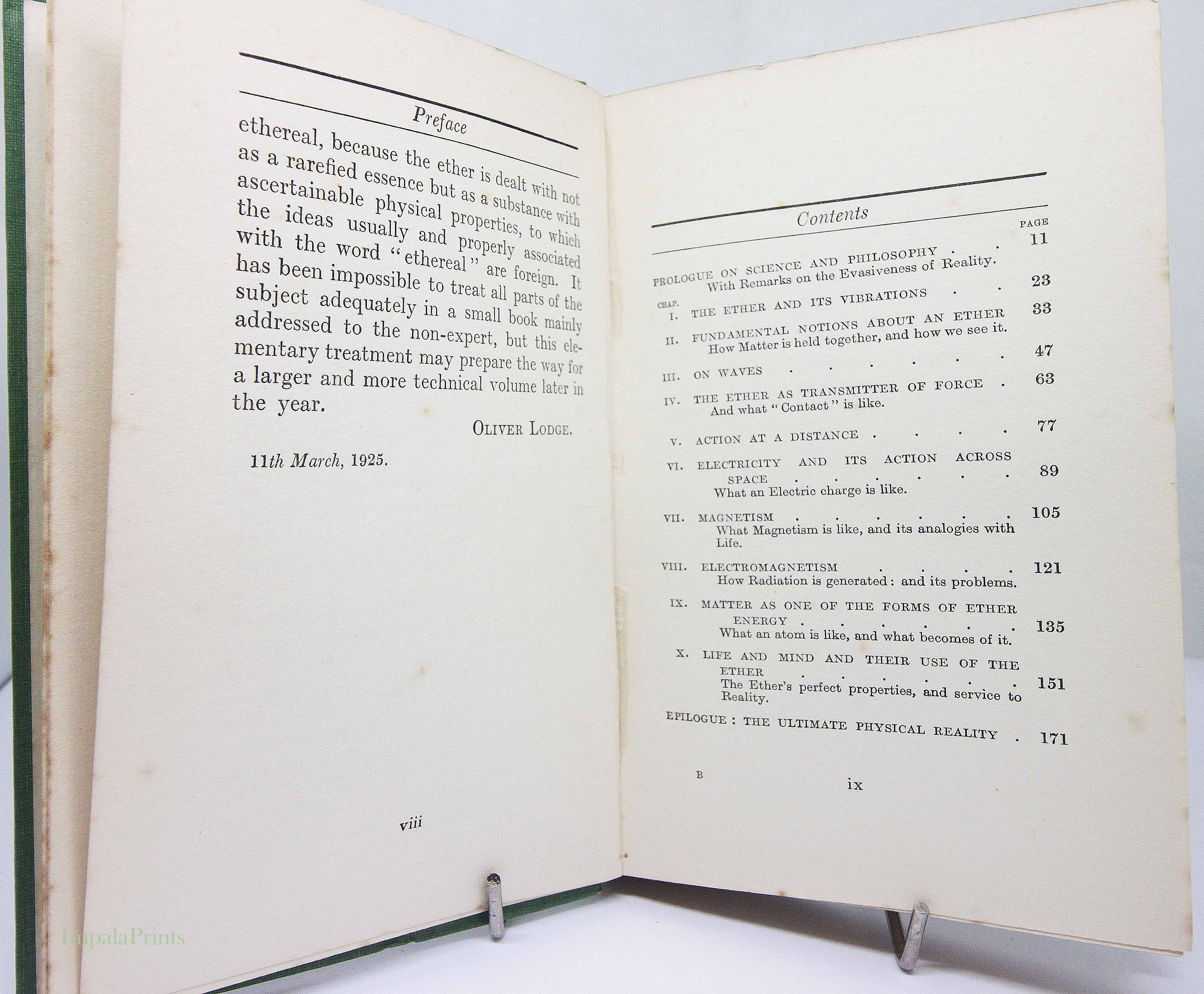 Ether and Reality by Oliver Lodge | 1925 Vintage Green Hardcover | 100-Year-Old