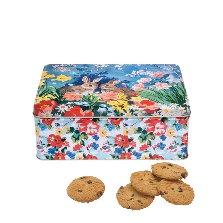 Vintage Design Easter Deep Rectangular Tin with Biscuits
