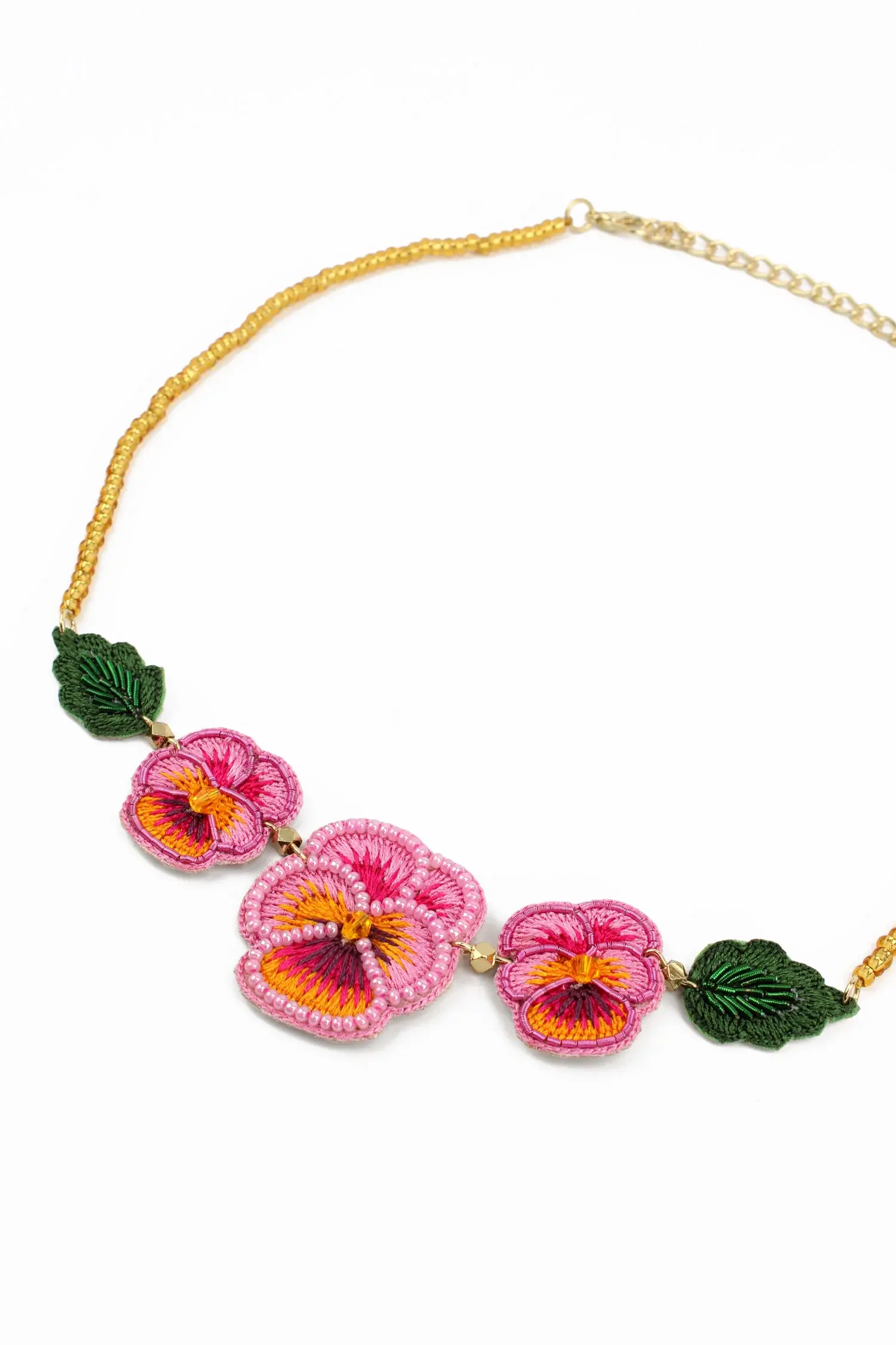 My Doris Beaded Pink Pansy Necklace