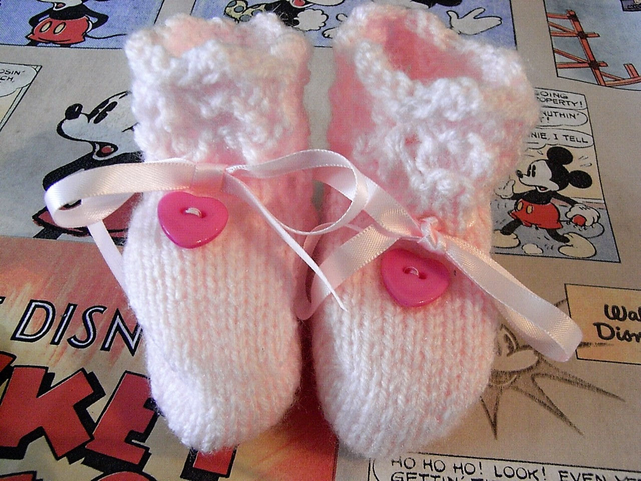 Pink Heart Button Baby Bootees