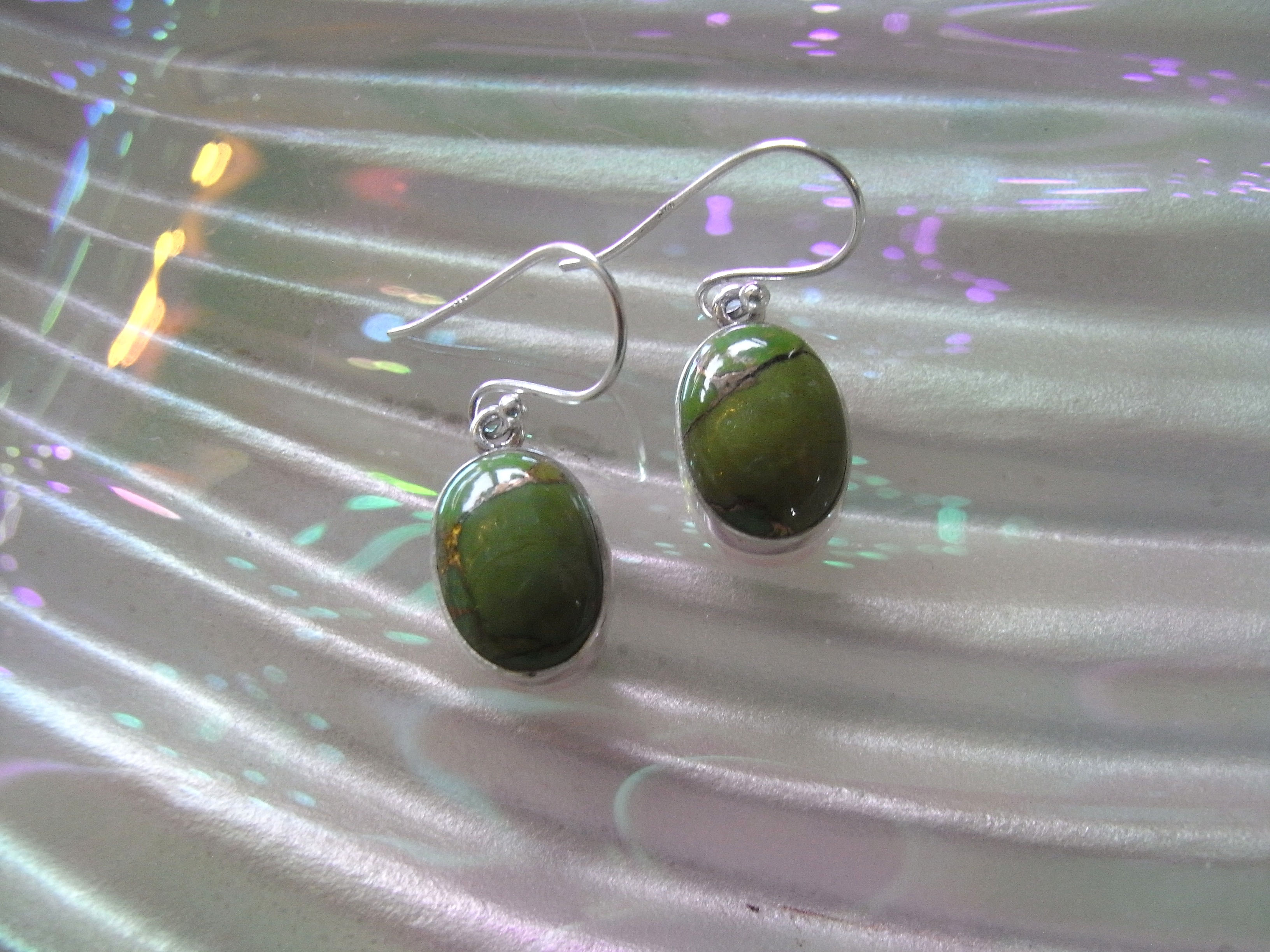 Siren Silver Green Copper Turquoise Drop Earrings