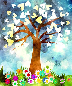 Hearts, tree and flowers growing