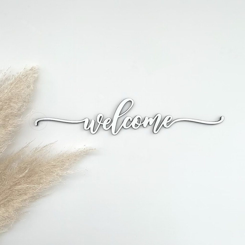 Welcome Schriftzug {3D Text} aus Holz, in weiß