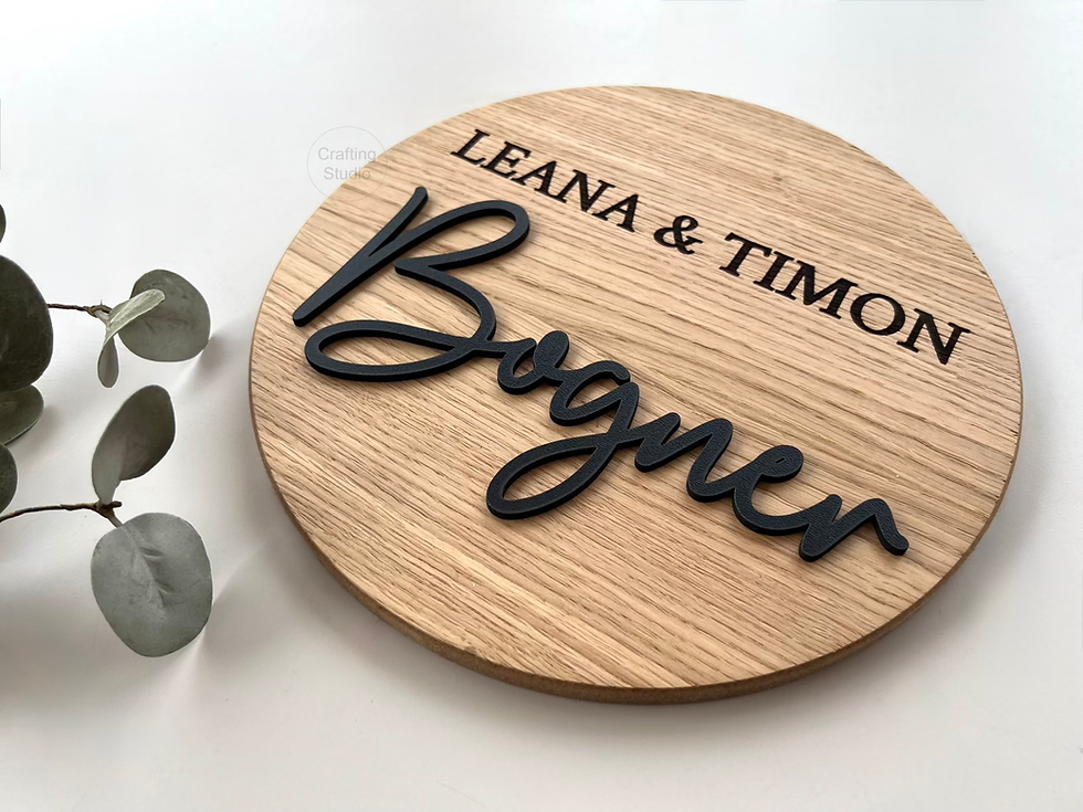 Miniaturbild: Wohnungstürschild aus Holz | für Paare | für DRAUßEN, Seitenansicht