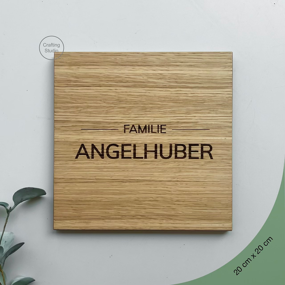 Miniaturbild: Designer Haustürschild aus Holz - eckig - für DRINNEN, 20cm x 20cm