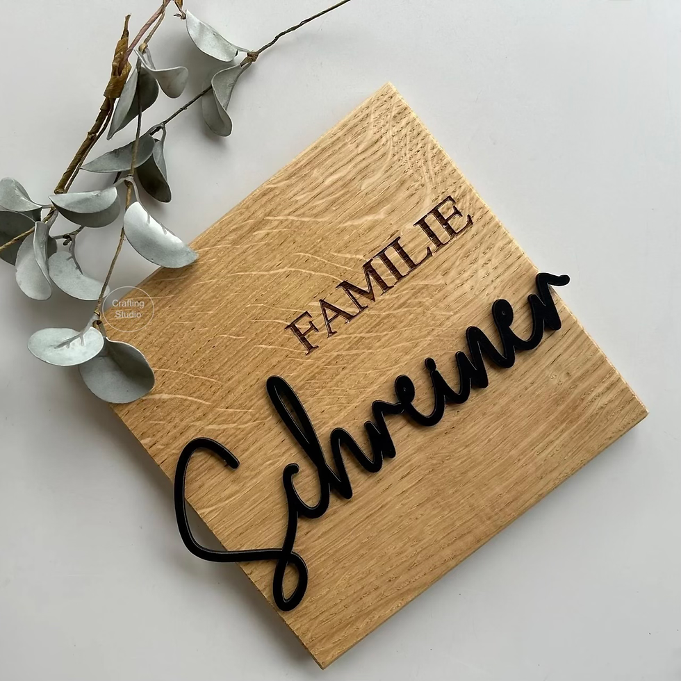 Miniaturbild: Personalisiertes Türschild {Familie} aus Eiche | für DRAUßEN, Vorderansicht