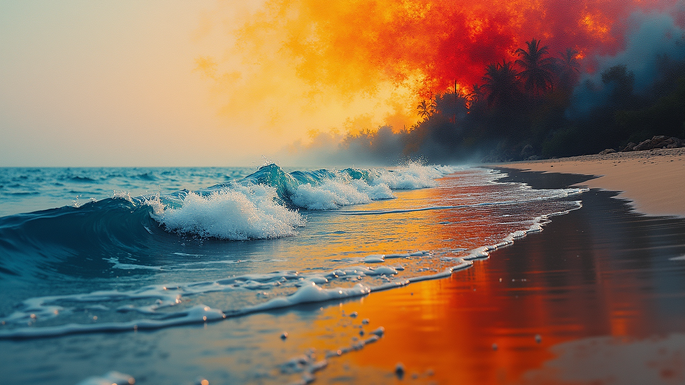 Eye-level view of a vibrant abstract painting inspired by nature