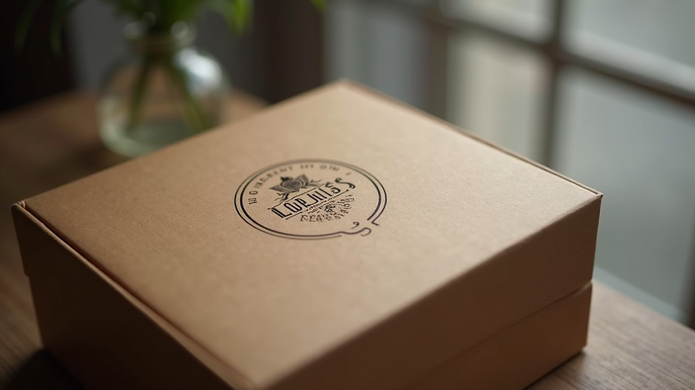 Close-up view of a textured custom packaging box with embossed logo