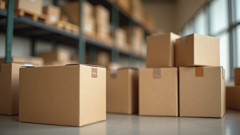 Eye-level view of neatly stacked optimized packaging boxes ready for shipment