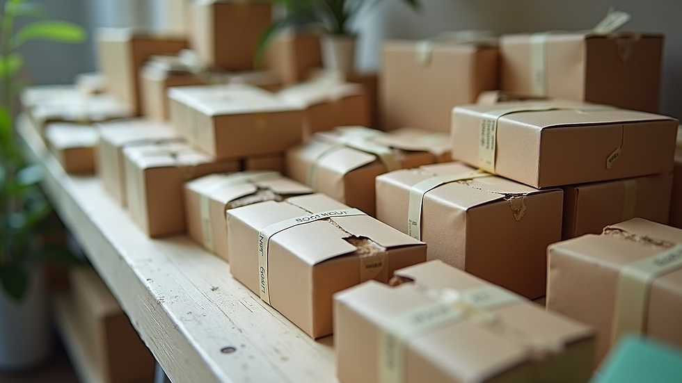 High angle view of various recyclable packaging materials arranged on a table