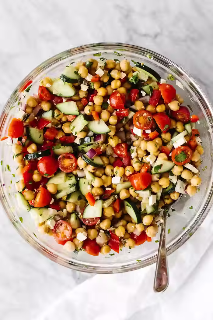 Mediterranean Chickpea Salad + M&M Cookies 