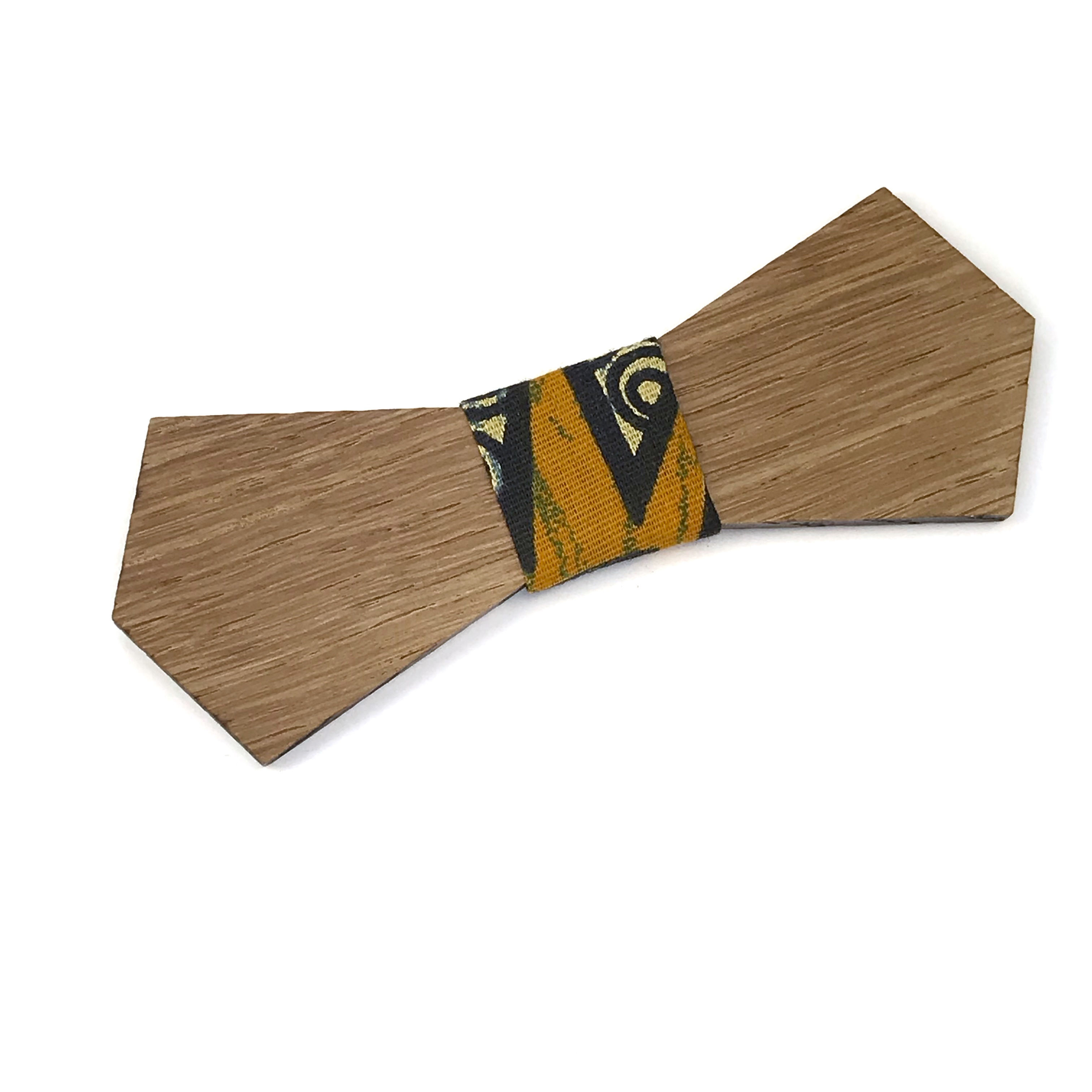 Nœud Pap "Le Pointu" - chêne massif et tissu Wax soleil orange