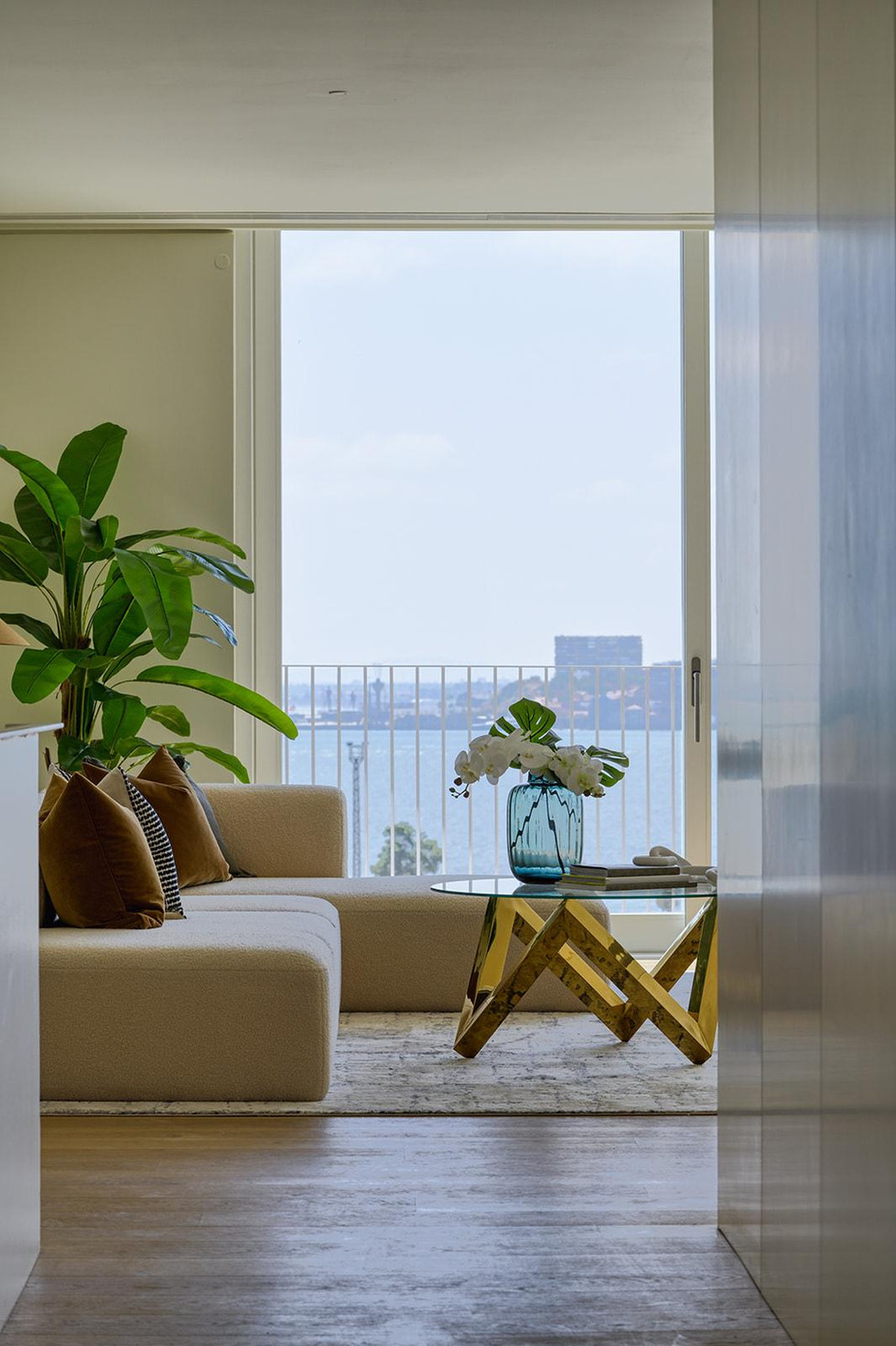 Luxury living area with river view over the Tejo and contemporary furniture