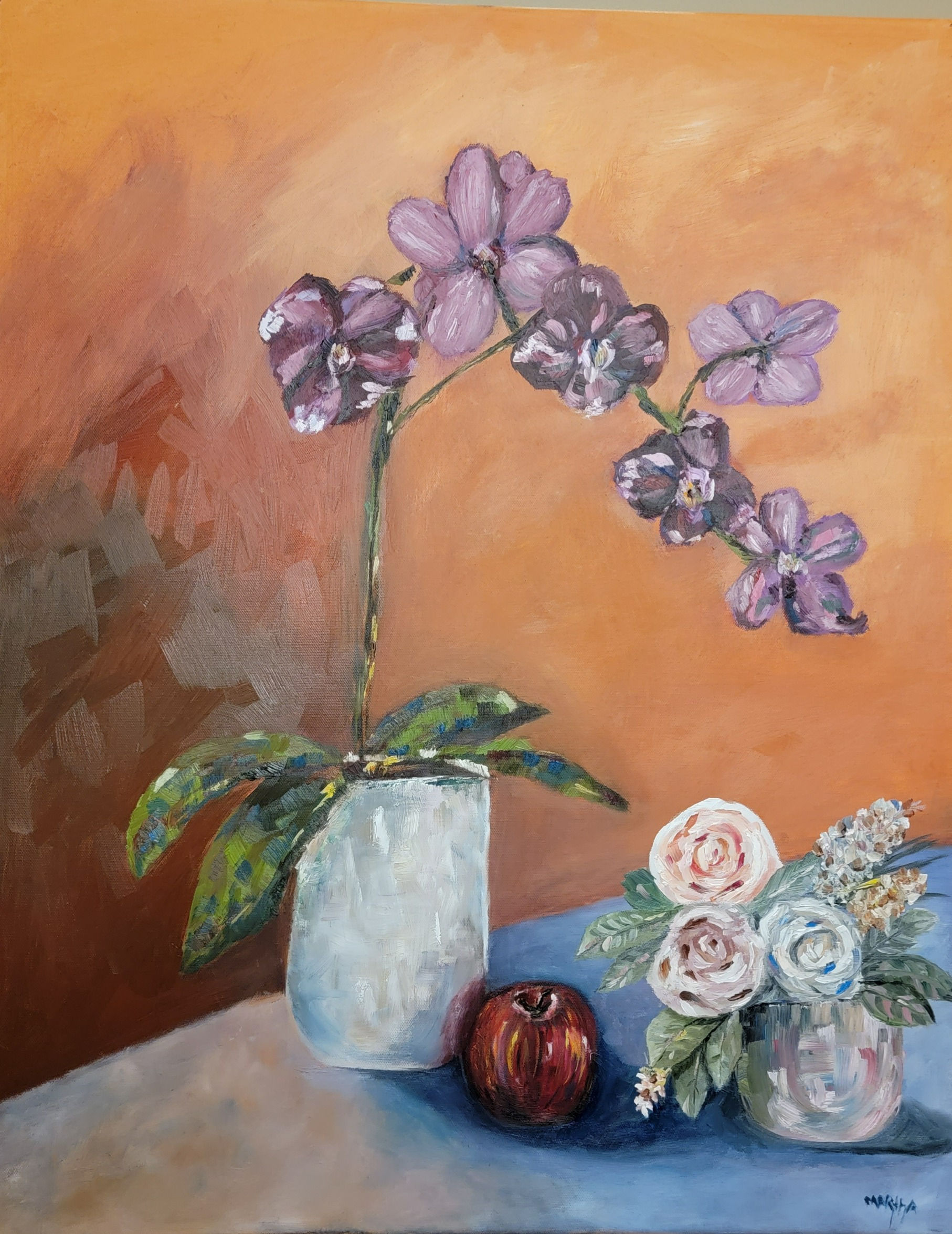 Large orchids with fruit and flowers