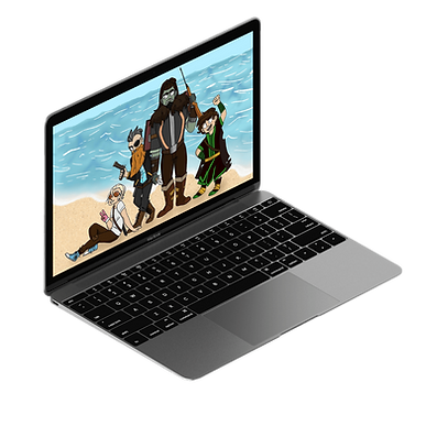 laptop with british dungeons and dragons podcast roll britannia on screen