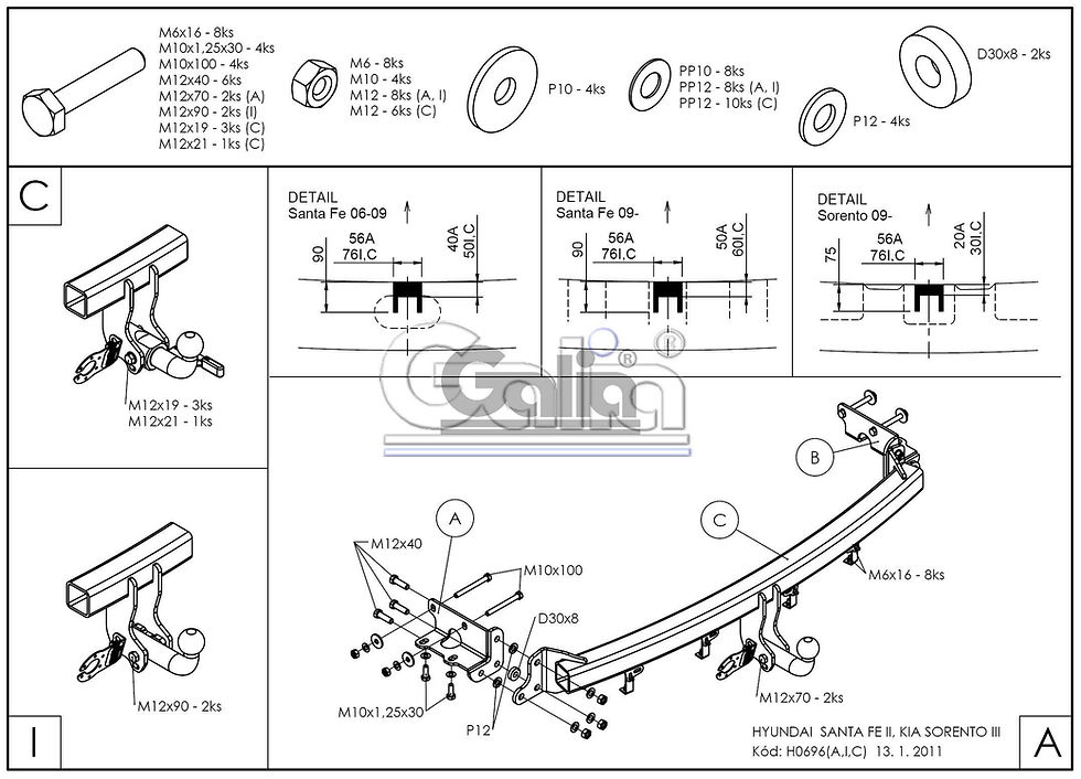 Miniatiūra: Kablys KIA SORENTO 2009-2012 m.