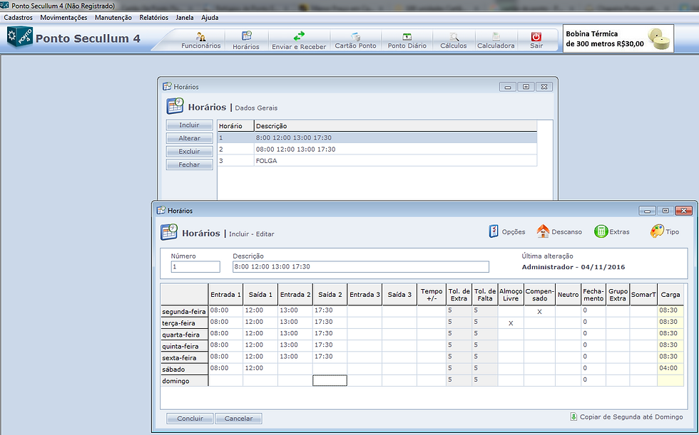 Cadastro de Horários