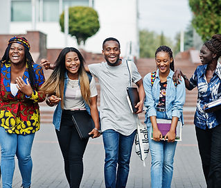 group-five-african-college-students-spending-time-together-campus-university-yard-black-af