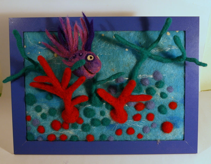 Thumbnail: Framed needle felted purple fish