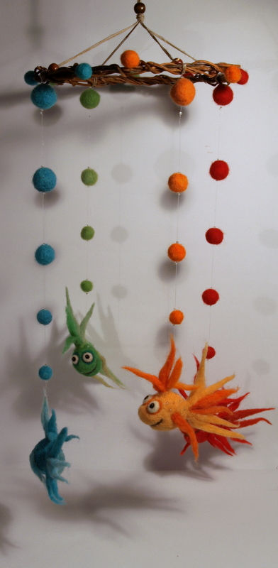Thumbnail: Olivia needle felted fish mobile,