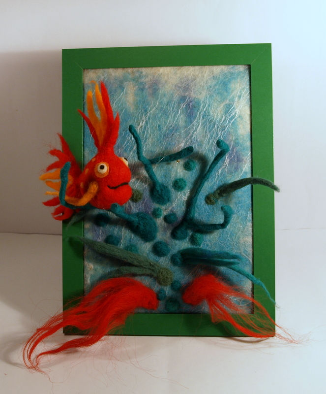 Thumbnail: Framed needle felted red fish