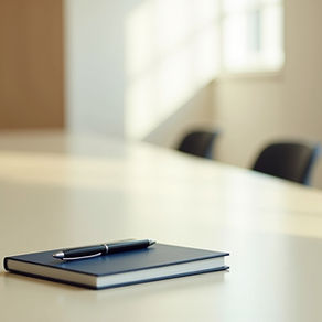 Notebook sat on a conference table